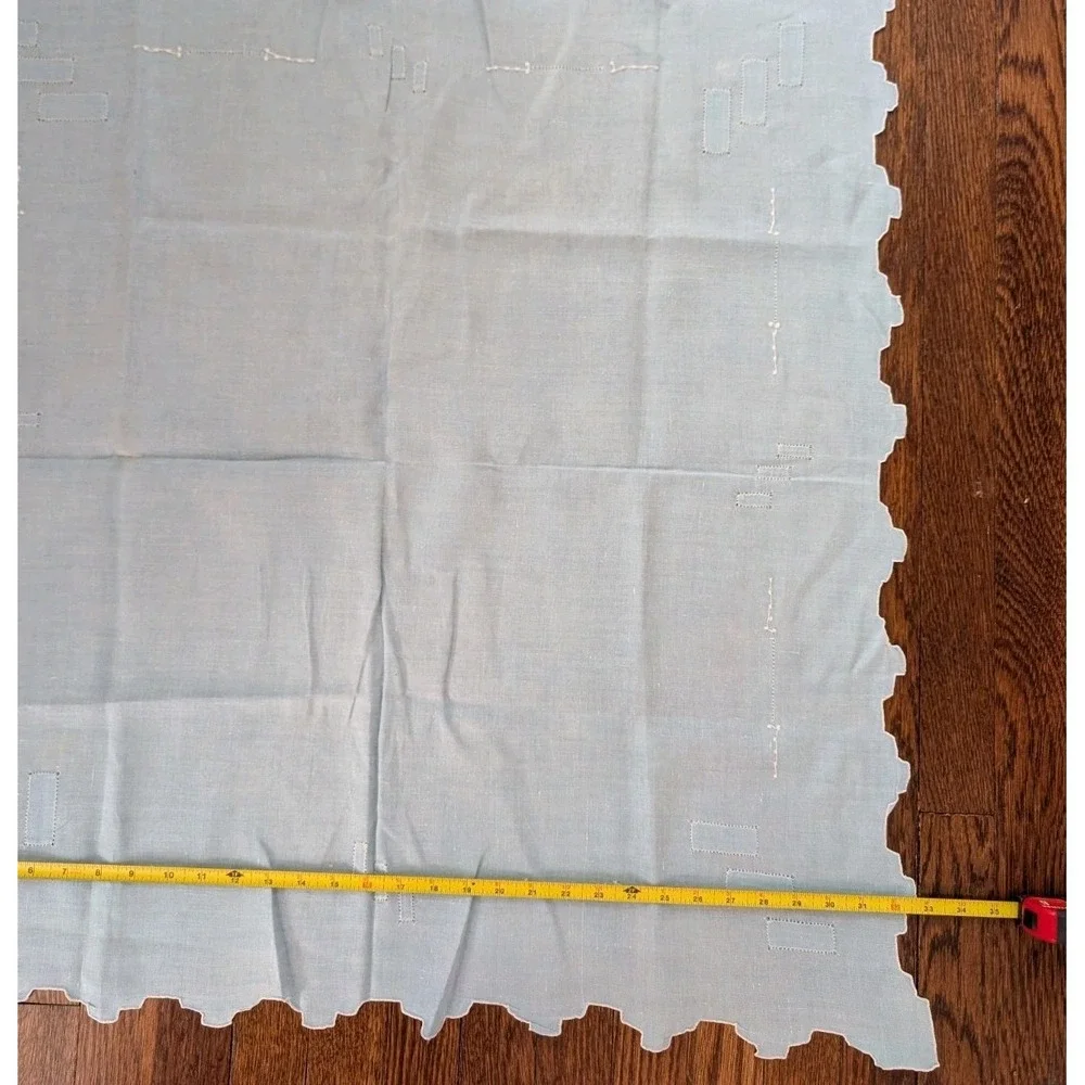 Vtg MCM Small Light Blue White Accent Tablecloth Linen Square 35x35